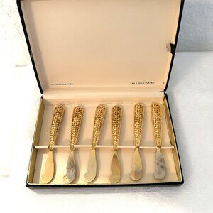 Mid-Century 24k Gold Plated Basket Weave Spreaders, S/6